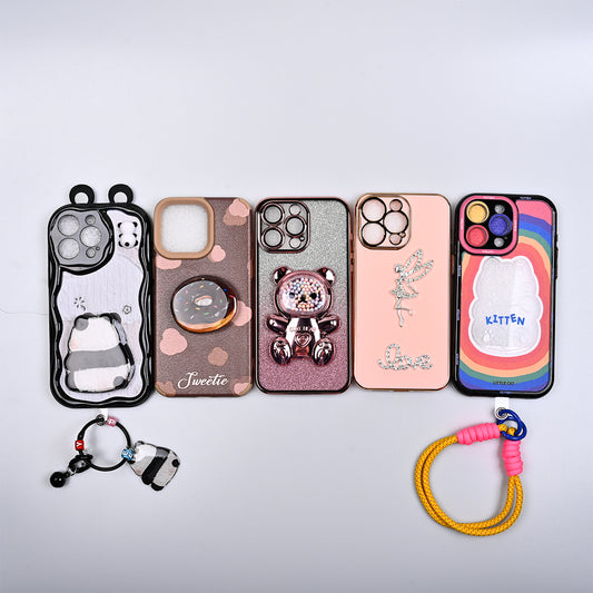 [AI19]Pinko Case Cute Animal Pop Stand /Chian  Phone Case For iPhone 12-15Promax