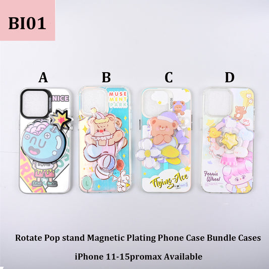 [BI01]Pinko case Rotate Pop stand Magnetic Plating Phone Case Bundle Cases iPhone cases For iPhone11-15Promax