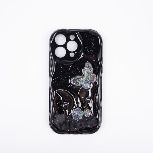 [PG022] Pinkocase Epoxy black three-dimensional butterfly mobile phone case For iPhone 15promax/14promax/13promax/13