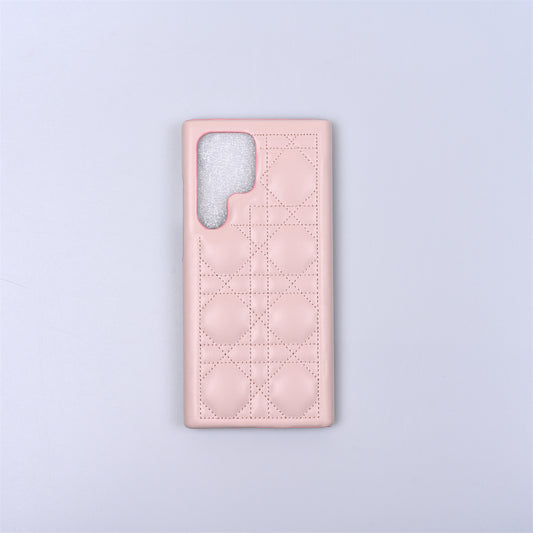 [AS07]Pinko Case Lambskin Flexible Protective Tpu Pink Diamond Plaid Cushion Case For Samsung S22-S24Ultra