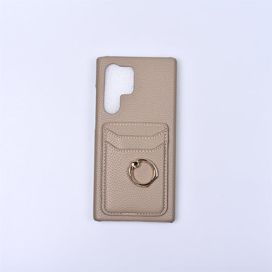 [BS02]Pinko Case Litchi Grain Leather Card Holder Phone Case For Samsung S22-S24Ultra